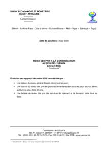 UNION ECONOMIQUE ET MONETAIRE OUEST AFRICAINE[removed]La Commission[removed]Bénin - Burkina Faso - Côte d’Ivoire – Guinée-Bissau – Mali – Niger – Sénégal – Togo]  Date de parution : mars 2009