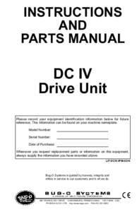 INSTRUCTIONS AND PARTS MANUAL DC IV Drive Unit