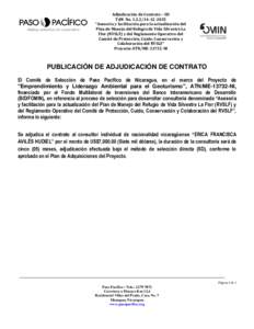 Adjudicación de Contrato – SD TdR No2015 “Asesoría y facilitación para la actualización del Plan de Manejo del Refugio de Vida Silvestre La Flor (RVSLF) y del Reglamento Operativo del Comité de Pro