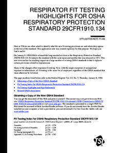 RESPIRATOR FIT TESTING HIGHLIGHTS FOR OSHA RESPIRATORY PROTECTION STANDARD 29CFR1910.134 APPLICATION NOTE ITI-056