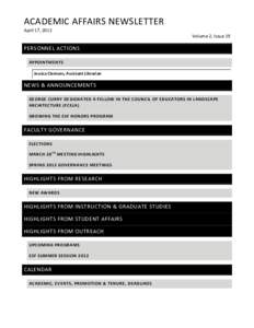 ACADEMIC AFFAIRS NEWSLETTER April 17, 2012 Volume 2, Issue 19 PERSONNEL ACTIONS APPOINTMENTS