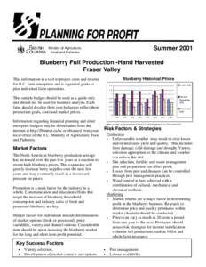 Blueberry Hand Harvested Full Production Summer 2001: Planning for Profit - BCMAFF