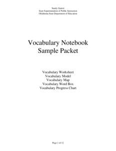 Sandy Garrett State Superintendent of Public Instruction Oklahoma State Department of Education Vocabulary Notebook Sample Packet