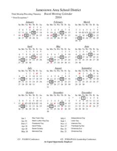 Jamestown Area School District Third Monday/Preceding Thursday Board Meeting Calendar  2014