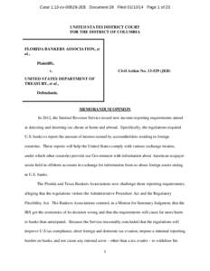 Case 1:13-cv[removed]JEB Document 28 Filed[removed]Page 1 of 23  UNITED STATES DISTRICT COURT FOR THE DISTRICT OF COLUMBIA  FLORIDA BANKERS ASSOCIATION, et