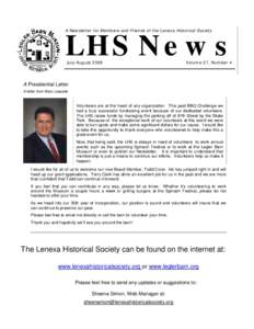 LHS News A Newsletter for Members and Friends of the Lenexa Historical Society July/AugustVolume 27, Number 4
