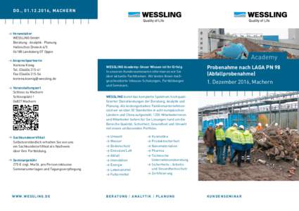 D O .,  , M AC H E R N  → Veranstalter WESSLING GmbH Beratung · Analytik · Planung Hallesches Dreieck 4/5