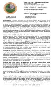 HAMILTON COUNTY PERSONNEL DEPARTMENT 102 COUNTY VIEW DRIVE P.O. BOX 174, ROUTE 8, COURTHOUSE LAKE PLEASANT, NEW YORK[removed]PHONE: ([removed] * FAX: ([removed]announces a Civil Service examination