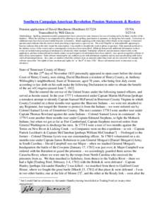 Southern Campaign American Revolution Pension Statements & Rosters Pension application of David Hutchison (Hutchins) S17224 Transcribed by Will Graves f31VA[removed]