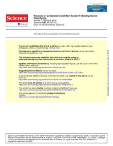 Recovery of an Isolated Coral Reef System Following Severe Disturbance James P. Gilmour et al. Science 340, ); DOI: science