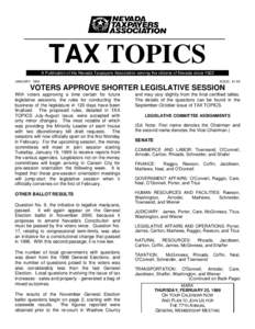 TAX TOPICS A Publication of the Nevada Taxpayers Association serving the citizens of Nevada since 1922 JANUARY, 1999 ISSUE #1-99