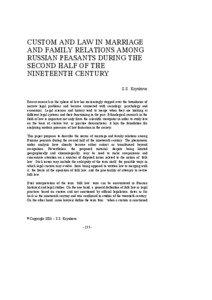 CUSTOM AND LAW IN MARRIAGE AND FAMILY RELATIONS AMONG RUSSIAN PEASANTS DURING THE