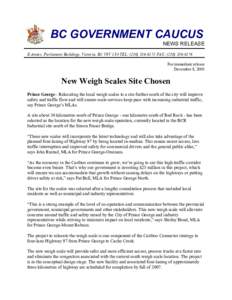 New Weigh Scales Site Chosen, News Release December 8, 2005