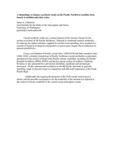 A climatology of summer northerly winds on the Pacific Northwest coastline from hourly to multidecadal time scales James A. Johnstone Joint Institute for the Study of the Atmosphere and Ocean University of Washington jaj