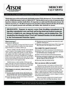 Neurotoxins / Mercury / Methylmercury / Ethylmercury / Agency for Toxic Substances and Disease Registry / Toxicity / Mercury regulation in the United States / Seafood / Fluorescent lamp / Chemistry / Matter / Organomercury compounds