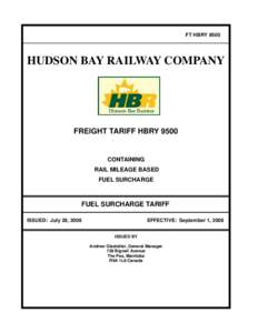 FT HBRY[removed]HUDSON BAY RAILWAY COMPANY FREIGHT TARIFF HBRY 9500