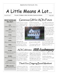 Appalachian Outreach, Inc.  A Little Means A Lot... Volume  Issue
