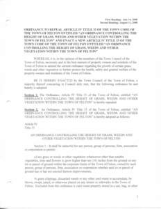 ^^  First Reading: July 14, 2008 Second Reading: August 11, 2008  ORDINANCE TO REPEAL ARTICLE IV TITLE 33 OF THE TOWN CODE OF