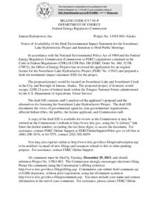 This document is scheduled to be published in the Federal Register onand available online at http://federalregister.gov/a, and on FDsys.gov BILLING CODEP DEPARTMENT OF ENERGY