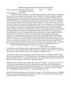 Southern Campaign American Revolution Pension Statements Pension application of Hezekiah Nobles W6844 Elsey fn37NC Transcribed by Will Graves State of Alabama, County of Pike