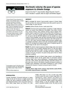 Diversity and Distributions, (Diversity Distrib[removed]–12  BIODIVERSITY RESEARCH  Bioclimatic velocity: the pace of species