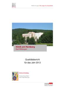 Klinik am Homberg Bad Wildungen Qualitätsbericht für das Jahr 2013