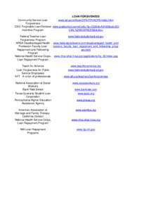 LOAN FORGIVENESS www.ed.gov/offices/OPE/PPI/HOPE/index.html Community Service Loan Forgiveness CSU: Forgivable Loan/Doctoral www.gradschool.cornell.edu/?p=132&id=A0163&cat=SO Incentive Program