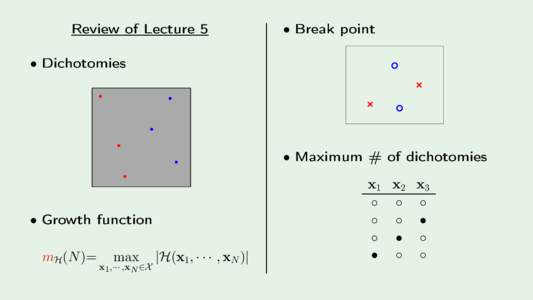 1.5  Review of Le
ture 5 • Di
hotomies  Break point