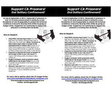 Support CA Prisoners!  Support CA Prisoners! End Solitary Confinement!