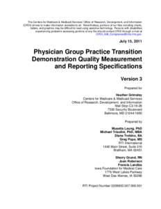 Physician Group Practice Transition Demonstration Quality Measurement and Reporting Specifications