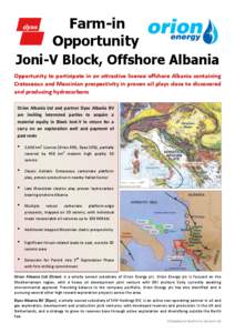 Farm-in Opportunity Joni-V Block, Offshore Albania