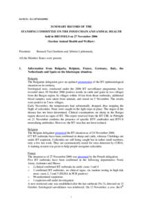 SANCO – D[removed]D[removed]SUMMARY RECORD OF THE STANDING COMMITTEE ON THE FOOD CHAIN AND ANIMAL HEALTH held in BRUSSELS on 27 November[removed]Section Animal Health and Welfare)
