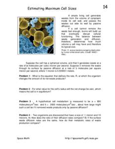 Estimating Maximum Cell Sizes A simple living cell generates wastes from the volume of cytoplasm inside its cell wall, and passes the wastes out side its wall by passive diffusion.