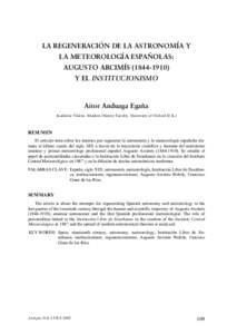 LA REGENERACIÓN DE LA ASTRONOMÍA Y LA METEOROLOGÍA ESPAÑOLAS: AUGUSTO ARCIMÍS[removed])