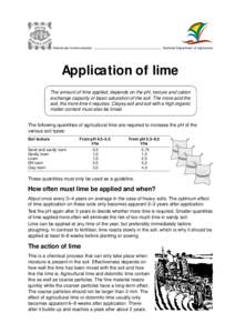 National Department of Agriculture  Directorate Communication Application of lime The amount of lime applied, depends on the pH, texture and cation