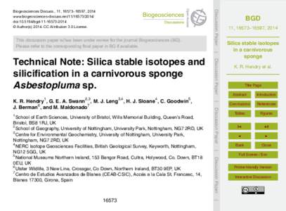 Silicon dioxide / Demospongiae / Sponge / Biogenic silica / Hexactinellid / Demosponge / Isotope analysis / Sclerocyte / Skeleton / Chemistry / Biology / Zoology