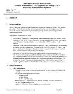 HMP	
  Whole-­‐Metagenome	
  Assembly	
   Center	
  for	
  Bioinformatics	
  and	
  Computational	
  Biology	
  (CBCB)	
   University	
  of	
  Maryland	
  College	
  Park	
   Author:	
  	
  Mihai	
  
