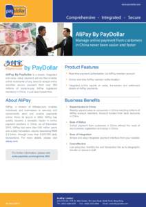 www.paydollar.com  AliPay By PayDollar Manage online payment from customers in China never been easier and faster