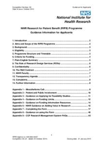Competition Number: 26 Date of issue: October 2014 Guidance for Applicants  NIHR Research for Patient Benefit (RfPB) Programme