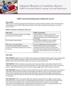 Arkansas Measures of Academic Success: PARCC-developed English Language Arts and Mathematics PARCC assessments help prepare students for success About PARCC PARCC tests are modern learning tools developed by educators to