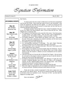 St. Ignatius School  Ignatian Information Volume 20, Issue 33  May 23, 2014