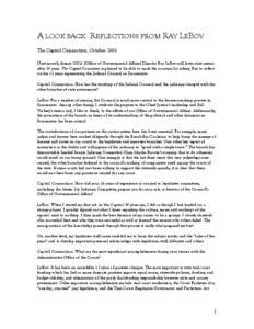 A LOOK BACK: REFLECTIONS FROM RAY LEBOV The Capitol Connection, October 2004 Next month, former OGA [Office of Governmental Affairs] Director Ray LeBov will leave state service after 30 years. The Capitol Connection is p