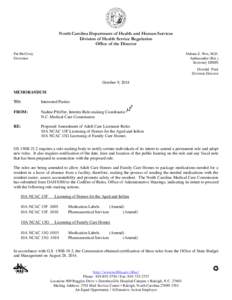 NC DHSR: Notification of Proposed Amendment of Adult Care Home Rules