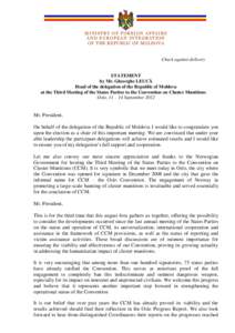 MINISTRY OF FOREIGN AFFAIRS AND EUROPEAN INTEGRATION O F THE REPUBLIC OF MOLDOVA Check against delivery