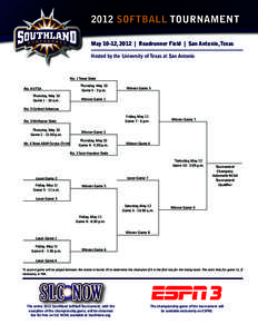 2012 SOFTBALL TOURNAMENT May 10-12, 2012 | Roadrunner Field | San Antonio, Texas Hosted by the University of Texas at San Antonio No. 1 Texas State No. 4 UTSA