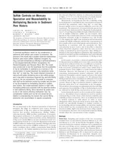 Environ. Sci. Technol. 1999, 33, [removed]Sulfide Controls on Mercury Speciation and Bioavailability to Methylating Bacteria in Sediment Pore Waters