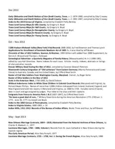 Dec 2013 Early Obituaries and Death Notices of Van Zandt County, Texas, v. 1: [removed], compiled by Sibyl Creasey Early Obituaries and Death Notices of Van Zandt County, Texas, v. 2: [removed], compiled by Sibyl Creasey
