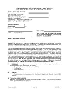 IN THE SUPERIOR COURT OF ARIZONA, PIMA COUNTY Name of Person Filing Document: Your Address: Your City, State, and Zip Code: Your Telephone Number: Attorney Bar Number (if applicable):