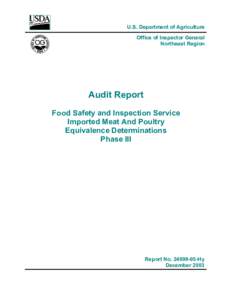 U.S. Department of Agriculture Office of Inspector General Northeast Region Audit Report Food Safety and Inspection Service