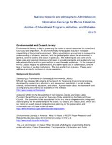 National Oceanic and Atmospheric Administration Information Exchange for Marine Educators Archive of Educational Programs, Activities, and Websites H to O  Environmental and Ocean Literacy